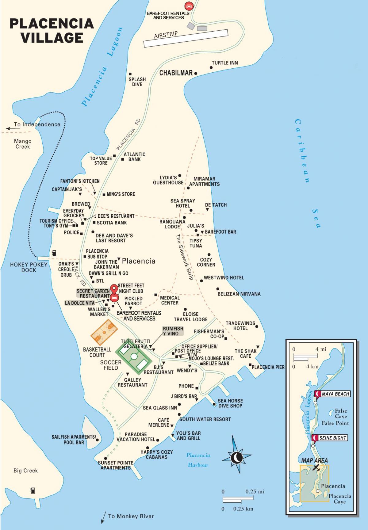peta dari placencia desa Belize