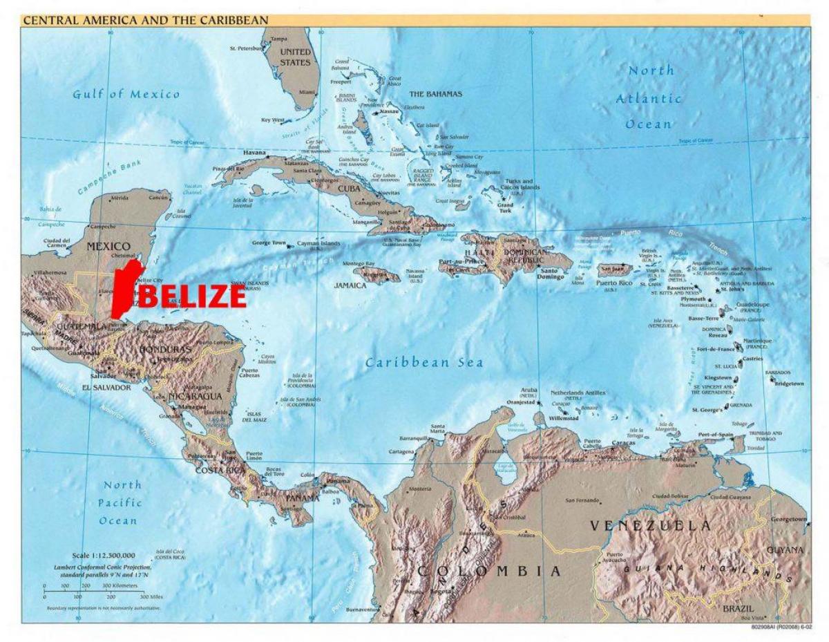 Peta dari Belize, amerika tengah