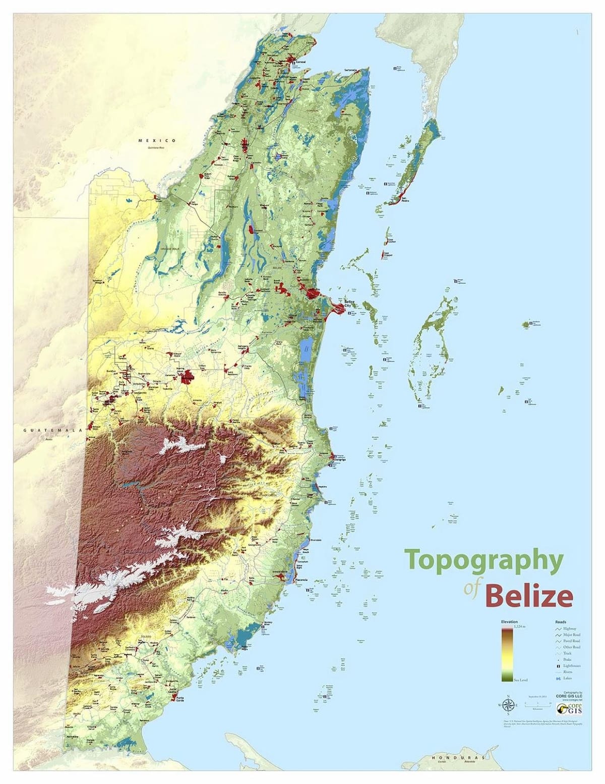 Peta topografi Belize