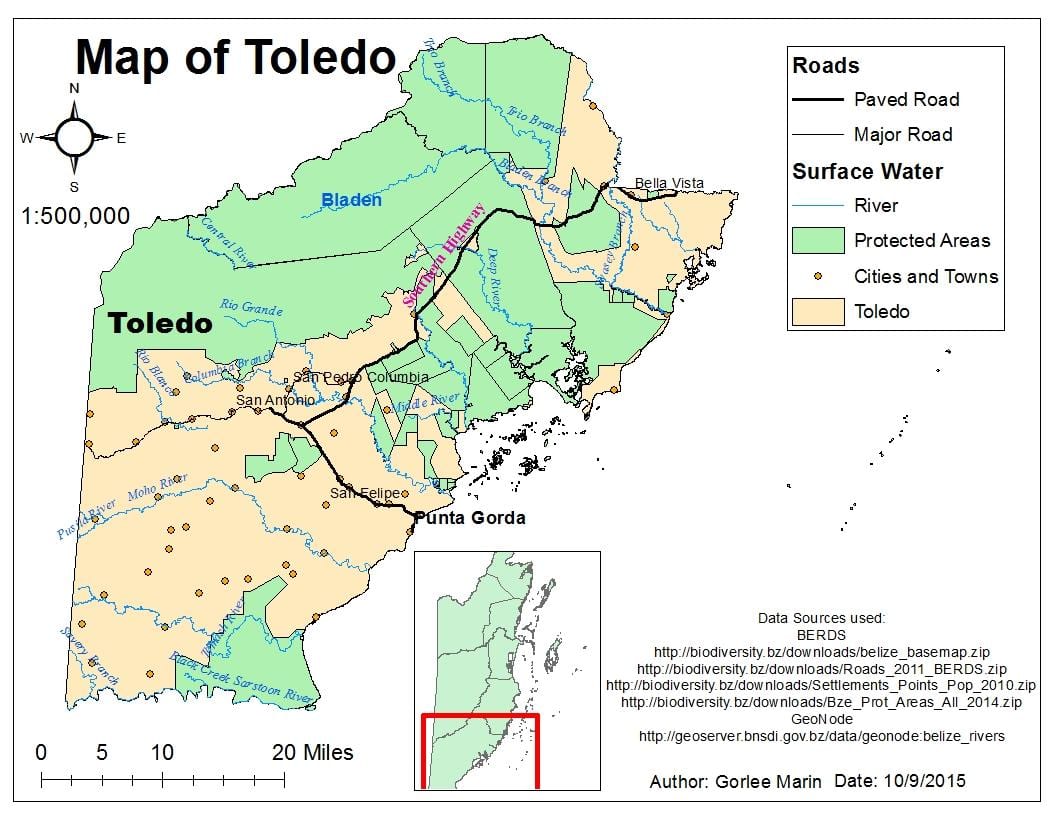 peta dari toledo district, Belize